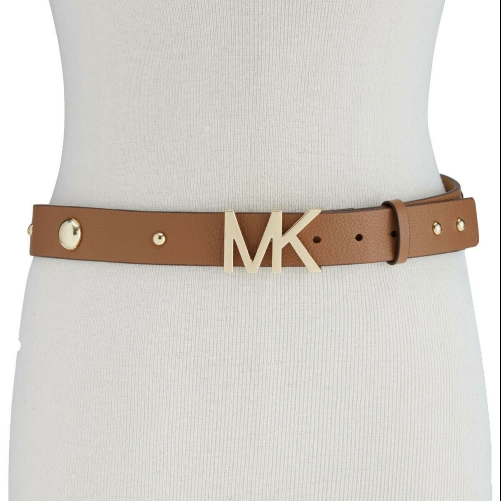 Michael Kors MK Buckle Studded Luggage brow Belt